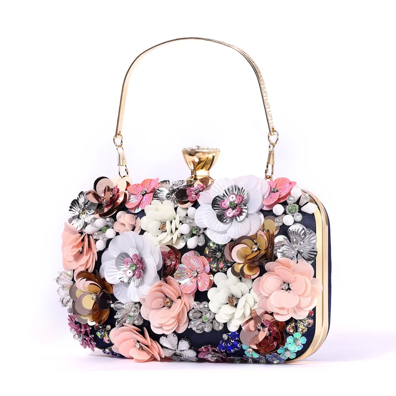 Party Flower Bag Three Dimensional Colorful Bead Flower Hand Bag Fashion Dinner Bag Birthday Party Bead Shoulder Cross Body Bag