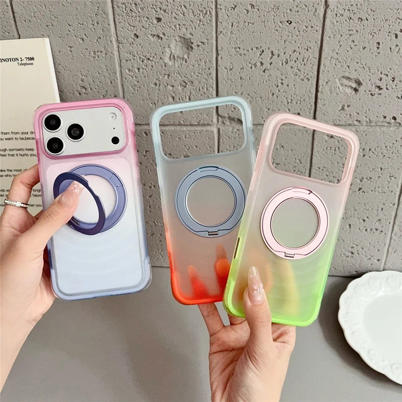 Magnetic Translucent Gradient Case with Rotating Ring Stand - Matte Finish