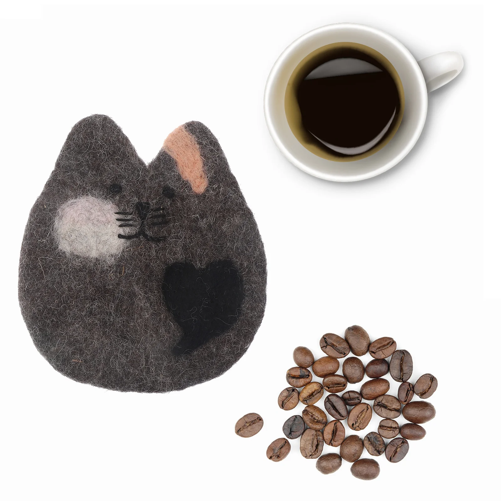 

2 Pcs Coaster Coasters For Coffee Table Felt Drinks Dining Kitten Cup Mat Absorbent Wool