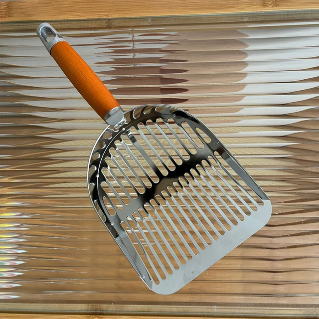 Pet Cat Waste Shovel Long Handle Stainless Steel Metal Shovel Litter Filter Garbage Sand Scoop Pet Cleaning Tool Cat Supplies