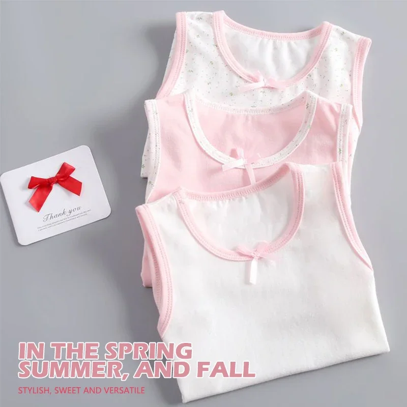 Kids Underwear Kids Tops Women Camisole Tops Sport Tank Tops Summer Girls Tank Top Solid Color Floral Cotton Kids Underwear Girls Casual Strappy Camisoles Tops Bow Tie Square Collar Ages3-8