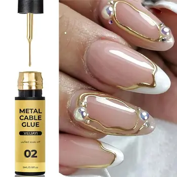 Smalto per rivestimento in gel per unghie con pittura metallizzata dorata, pittura con effetto specchio in metallo 3D Disegno per unghie Pennello incorporato Soak Off Gel cromato UV