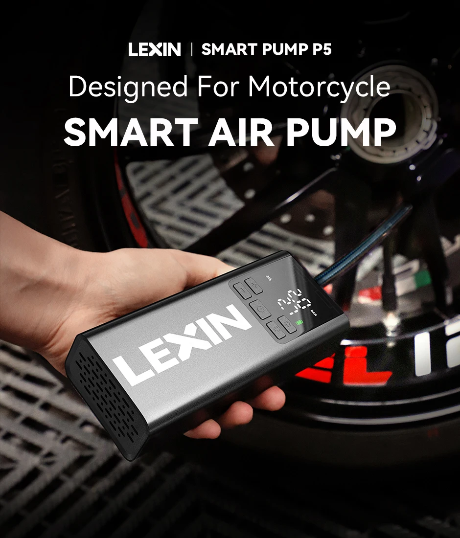 Lexin P5 Smart Air Pump 5000mAh for Motorcycles Tire Inflator Bicycle Boat with LED Digital&Preset Pressure Inflation