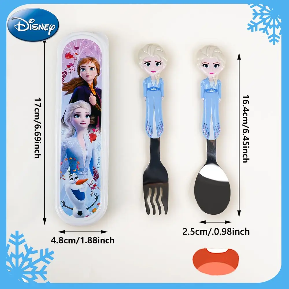 1 Stück Offiziell Lizenziertes Frozen Edelstahl Gabel-Löffel-Set Cartoon-Themen Besteck-Set mit Etui Tragbares Essbesteck – Detail 2