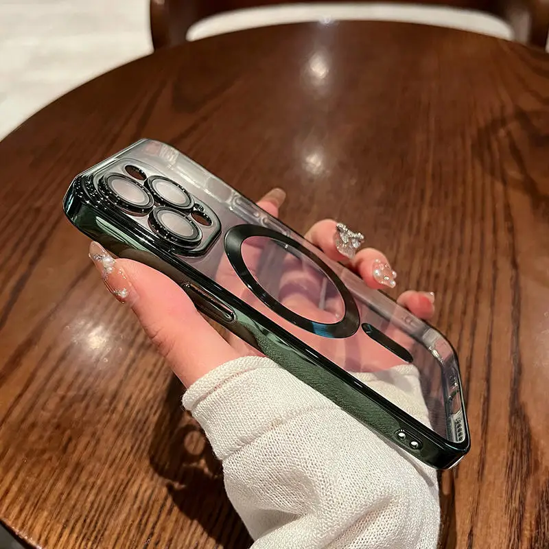 Premium Magnetic Wireless Charging Case with Original Plating - Clear Cover
