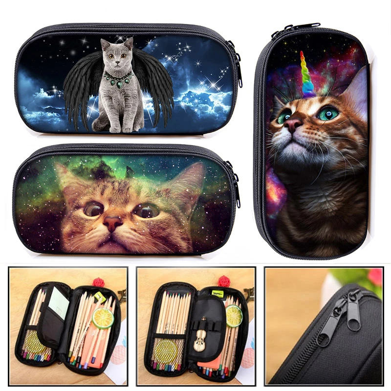 Estuches bonitos de gato Ángel para cosméticos, bolsa de lápices para chicas, bolsas de maquillaje para estuche escolar para niños, bolsas de papelería, caja de lápices|Bolsas y estuches de cosméticos| -