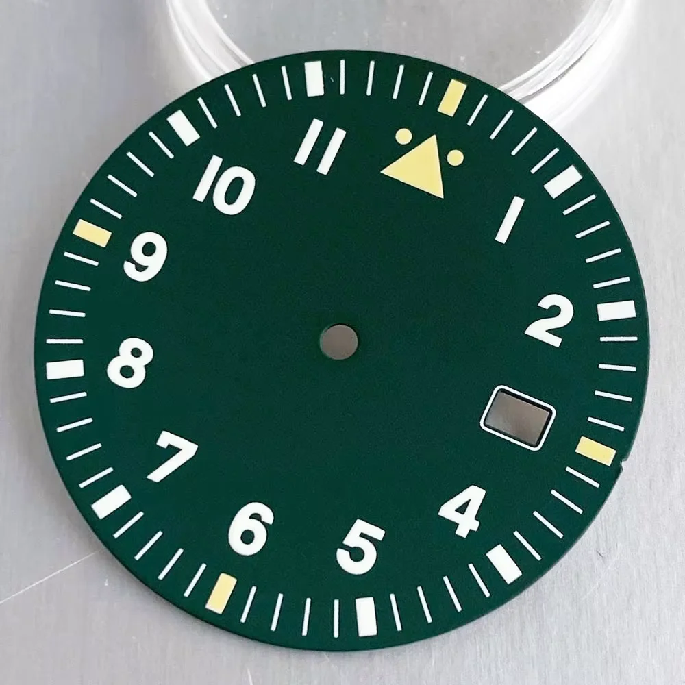 Pilot Watch Dial with Green Lume - 33.6mm, Available in Black, Blue, Green, and Coffee Colors