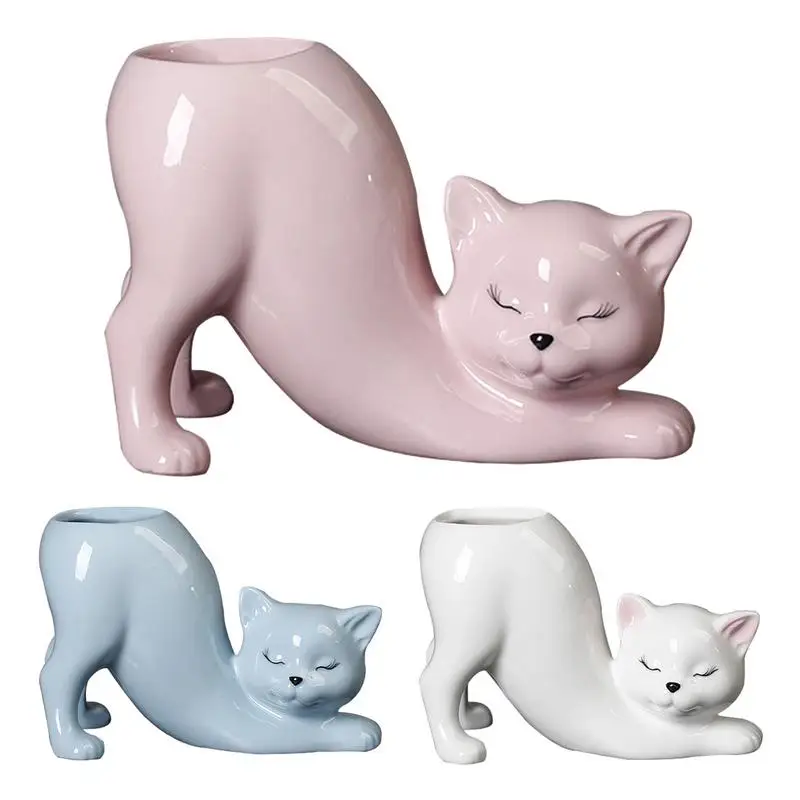 

Cat Shaped Planter Ceramic Flowerpot Modern Desktop Planter Vase Holder Supplies Animal Statue Sculpture Decor Garden Pots