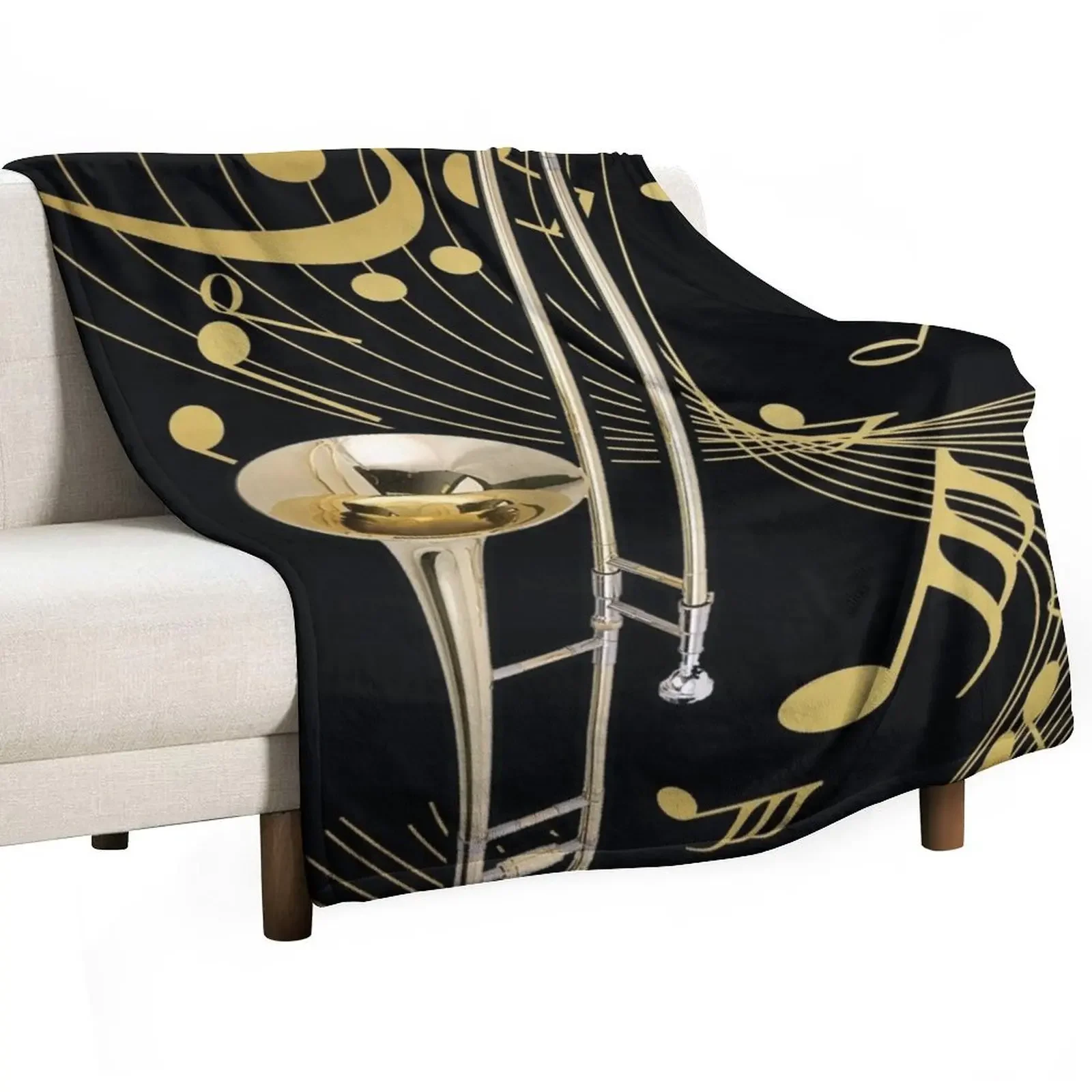 

Trombone And Music Note Throw Blanket warm for winter Soft Beds Blankets