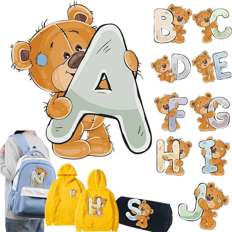 

Diy Cute Bear 26 English Letters Iron On Patches Thermo-Adhesive Labels Children's Clothing Heat Transfer Stickers Fusible Patch