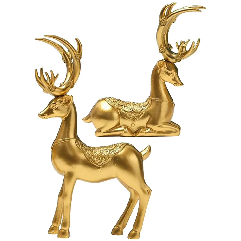 

1 Pair of Lucky Deer Decors Xmas Elk Crafts Desktop Elk Ornaments Resin Elk Statues