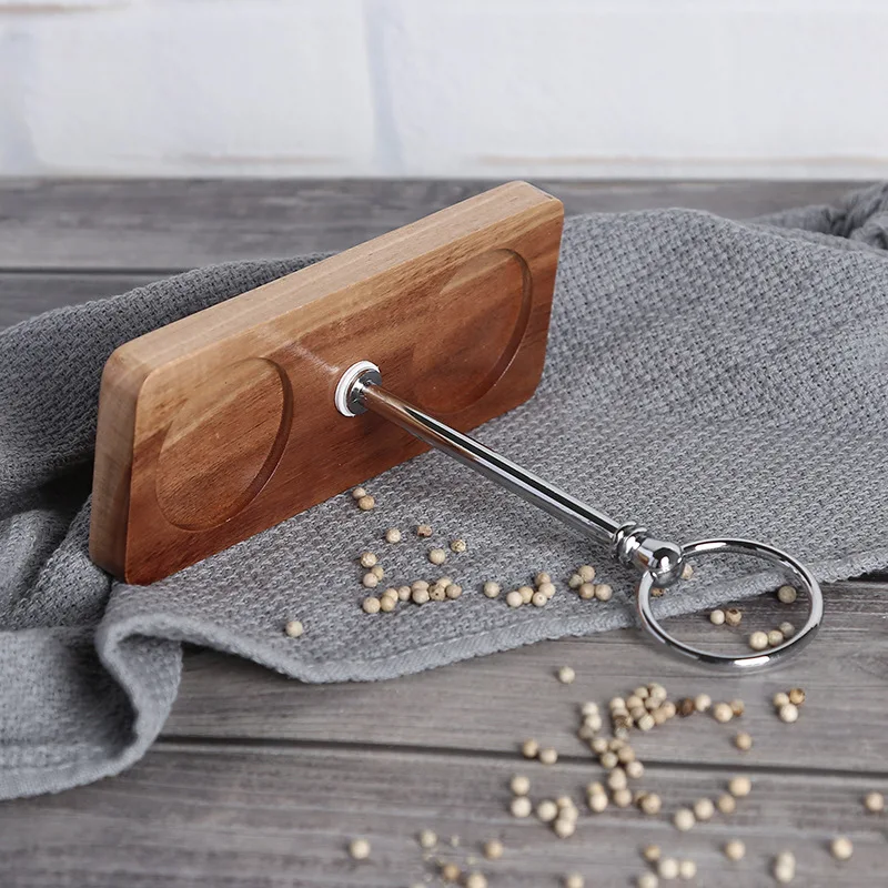 Salt and Pepper Mill Tray Acacia Wood Base Tray Pepper Mill Holder Kitchen Shaker Grinder With Zinc Alloy Handle