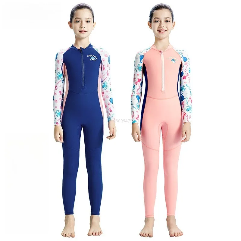 Kids Wetsuit Surf Suits Front Zipper Surfing Gilrs Swimming Suit Quick Dry UPF50+ Sun Protective Freediving Swimwear Surf Suit