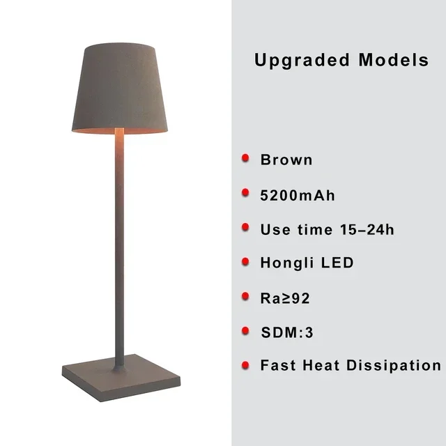 5200mAh USB Aluminum Alloy Desk Lamp LED Rechargeable Table Lights for Bar Living Room Reading Book Wireless Lamp 6