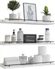 WOPITUES Floating Shelves 24 inch with Gold Metal Guardrail Shelves for Wall Decor Set of 3 Wall Shelves for Bedroom Bathroom 1