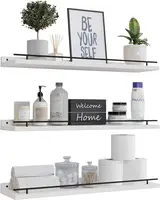 WOPITUES Floating Shelves 24 inch with Gold Metal Guardrail Shelves for Wall Decor Set of 3 Wall Shelves for Bedroom Bathroom 1