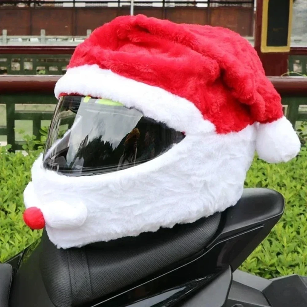 1pc Motorcycle Santa Claus Helmet Cover – Plush Christmas Hat for Bike Riders Xmas Fancy Ride Party Accessory