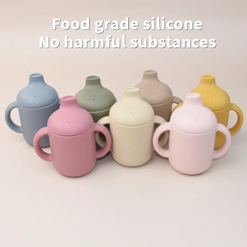 Wolife Baby Silicone Sippy Cup Baby Learning Drinking Cup Double Handle Silicone Cup Portable Children's Silicone Mug BPA Free 6