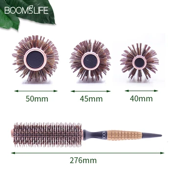 Boar Bristles Hair Brush Women Round Barrel Blowing Curling Styling Hair Comb Anti Static Roll Hairbrush Profissional Wood Combs