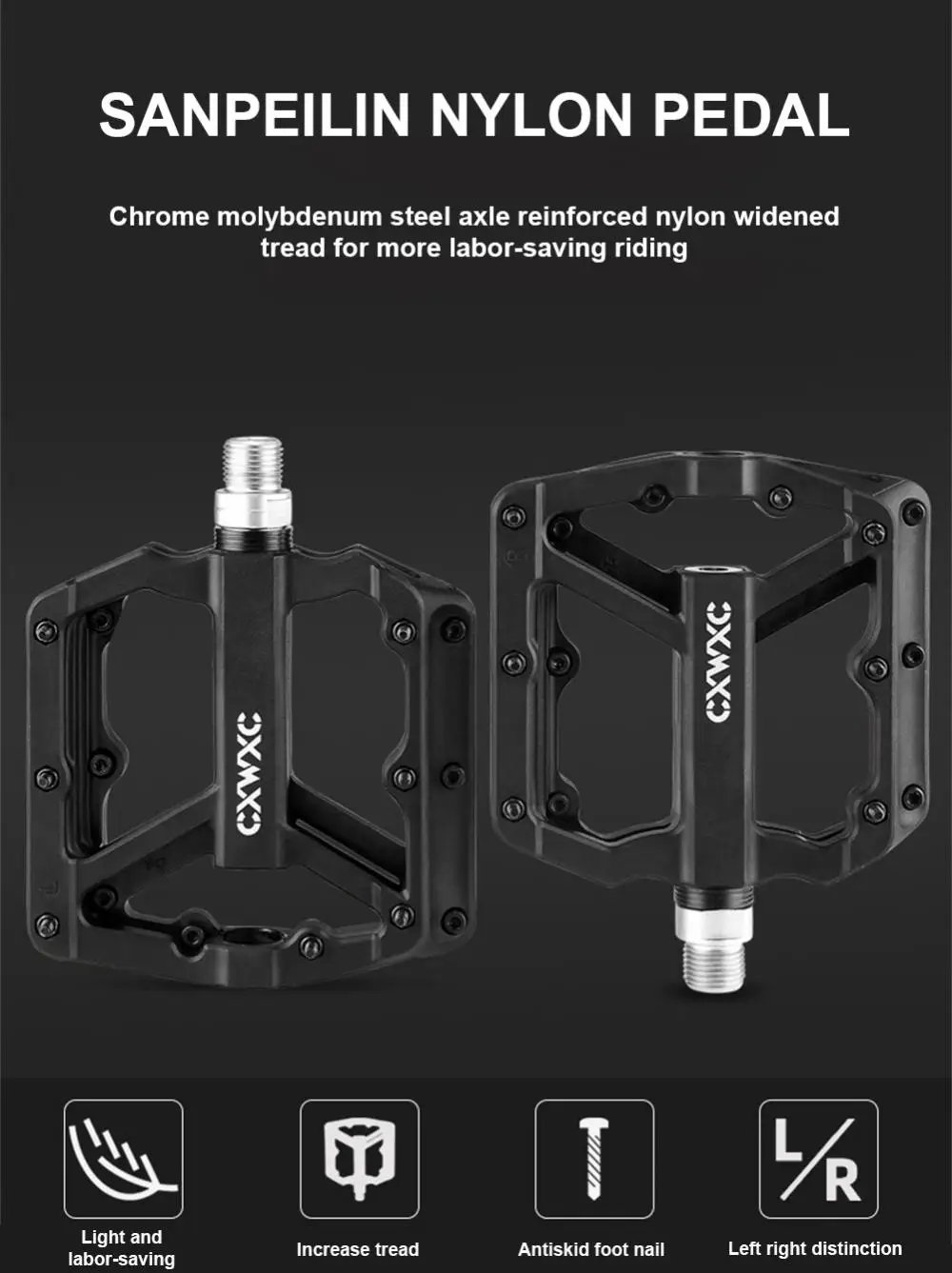 Description Picture 2 of itemCXWXC Bicycle Nylon Pedals Triple Perrin Sealed Bearing Wide Area Anti-slip Spike Foot MTB Pedal Bicycle Parts 9