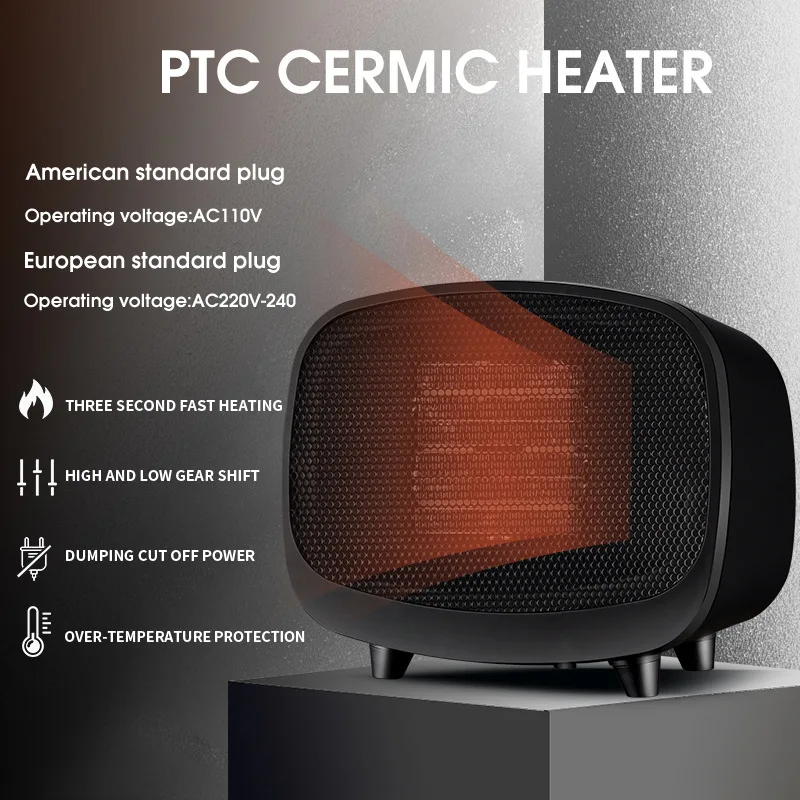 

Space Heater, 900W Electric Heater Indoor Portable Thermostat, PTC Fast Heating Chamber Small Heater with Heating and Fan Mode