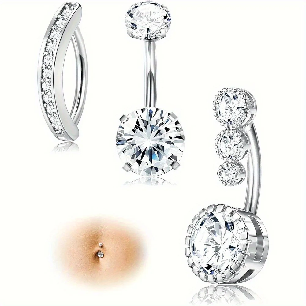

Diamday 1Pcs Surgical Steel 14G Clicker Belly Button Ring for Women CZ Opal Belly Ring Simple Reverse Navel Rings Body Jewelry