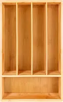 Bamboo Flatware Organizer 5-slot, 13.5" x 8.25", Natural, Fit in any size of drawer, great for spoons, forks, knives, scissors, 1
