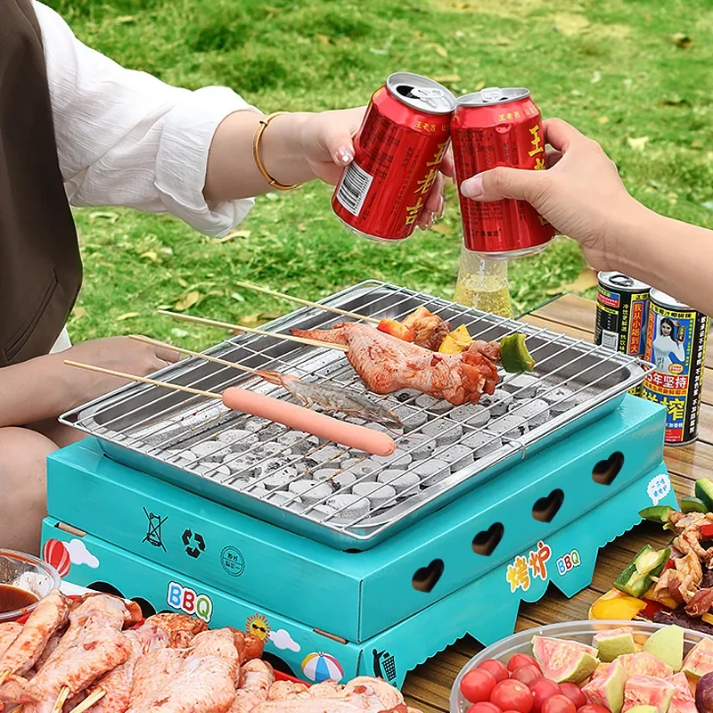 Household Barbecue Grill Outdoor Portable Folding Camping Grill Stainless Steel Disposable Barbecue Factory