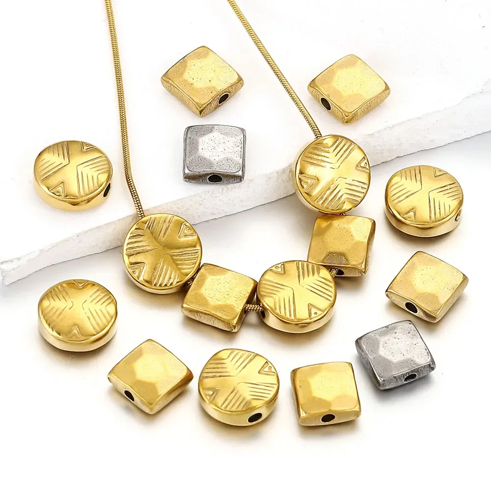 Stainless Steel Round Square Bead Globular Bead Gold Plated Positioning Bead DIY Jewelry Accessories 1