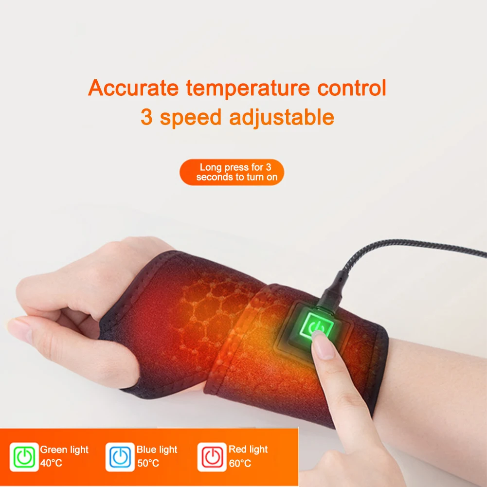 Electric Wrist Thumb Brace Heating Pad 3 Level Temperature Wrist Warmer Support Wristband for Injury Rheumatism Tendonitis