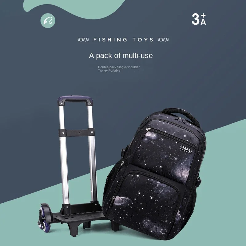 School Bag Kids Rolling Backpack for Boy Wheeled Backpack School Bag With Wheels Trolley Bookbag Carry on Luggage with Lunch Bag 3