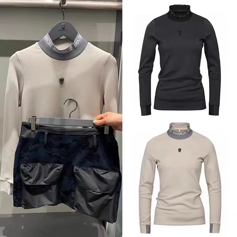 

23 Spring and Autumn New Korean Golf Apparel Women's Solid 3D Logo Top Slim Fit Slim Fit Long Sleeve