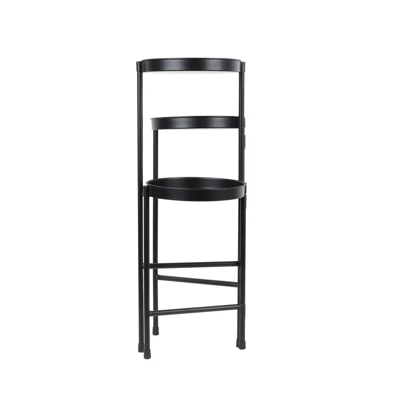 Black Metal 3 Tier Plant Stand Indoor Outdoor Flower Display Storage Rack Collapsible Design Durable Iron Construction Elegant