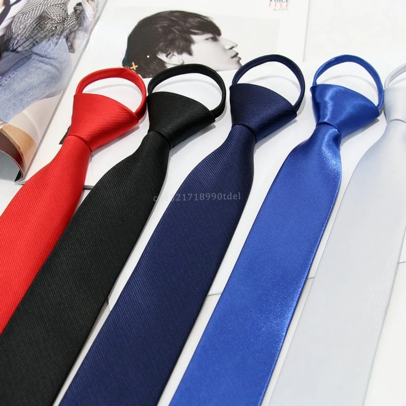 5cm Pre-tied Neck Tie Mens Skinny Zipper Ties Red Black Blue Solid Color Slim Narrow Bridegroom Party Dress Necktie Student Girl Neck Tie