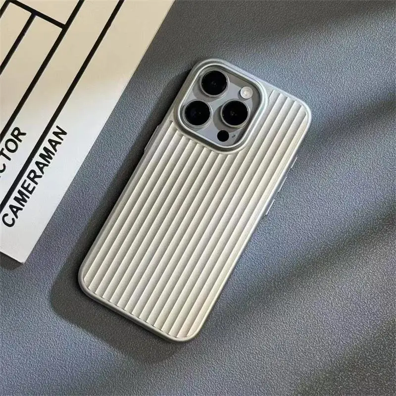 Luxury Stripes Metallic Paint Armor Case - Shockproof Slim Matte PC Cover with Camera Protection