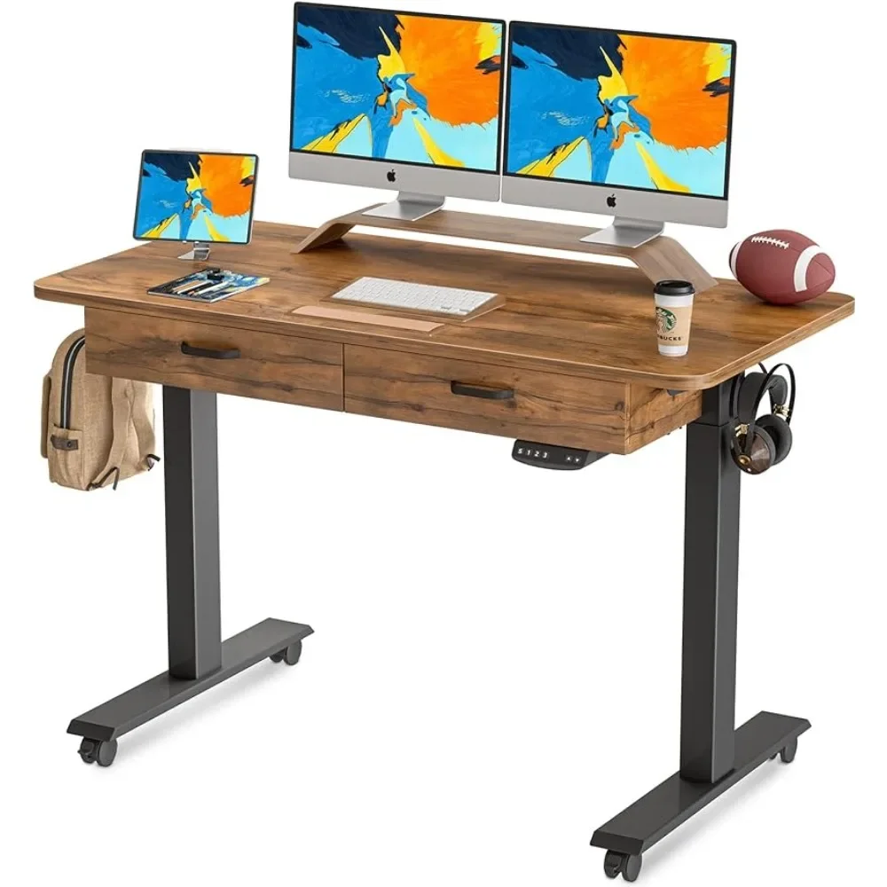 

BANTI 55'' Adjustable Height Electric Standing Desk with Double Drawer, Stand Up Home Office Desk with Splice Tabletop