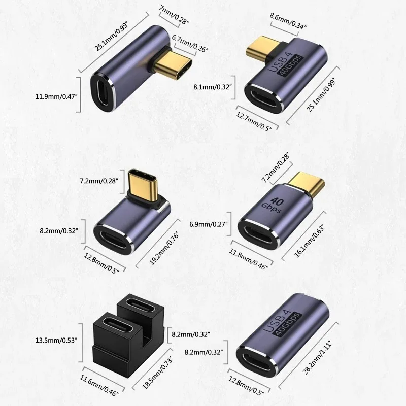 USB 4.0 40Gbps OTG 연장 케이블 어댑터 USB C 남성에서 USB C 여성 어댑터 U자형 직각 여성에서 여성 변환기