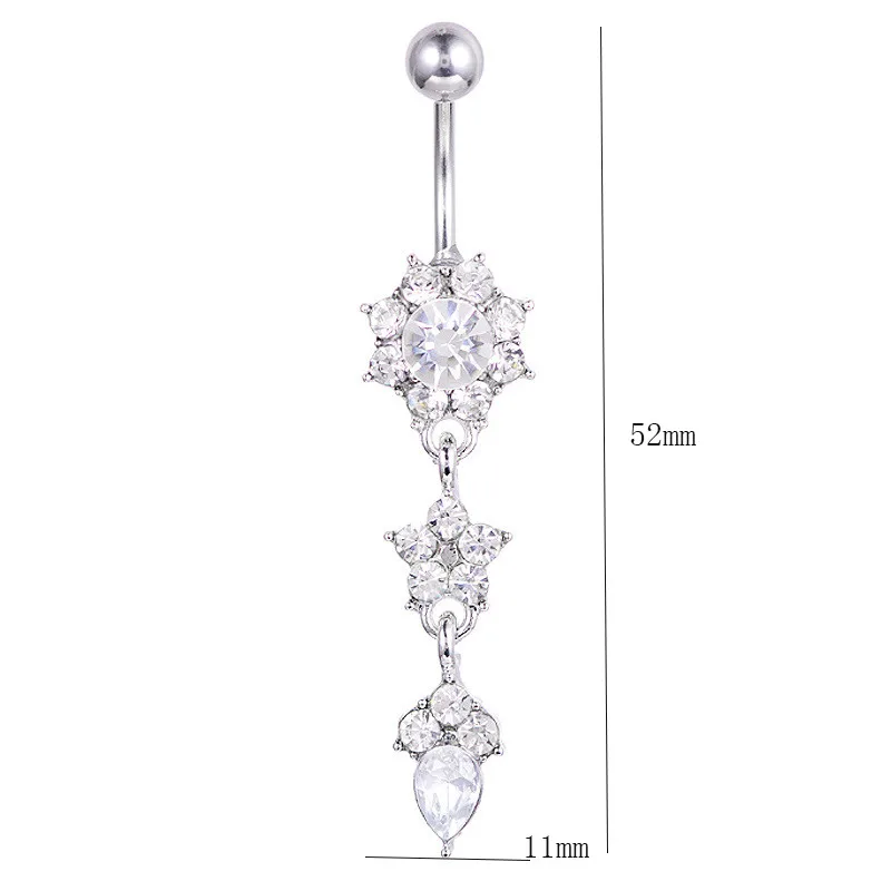 Piercing Jewelry Body Piercing Jewelry Body Jewelry Belly Button Piercings 1PC Fashion Crystal Navel Piercing Stainless Steel Flower Pendant Belly Button Rings Belly Piercing Women