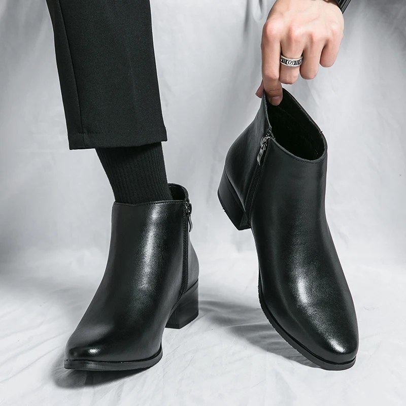 Black Leather Formal Ankle Zipped Chelsea Boots