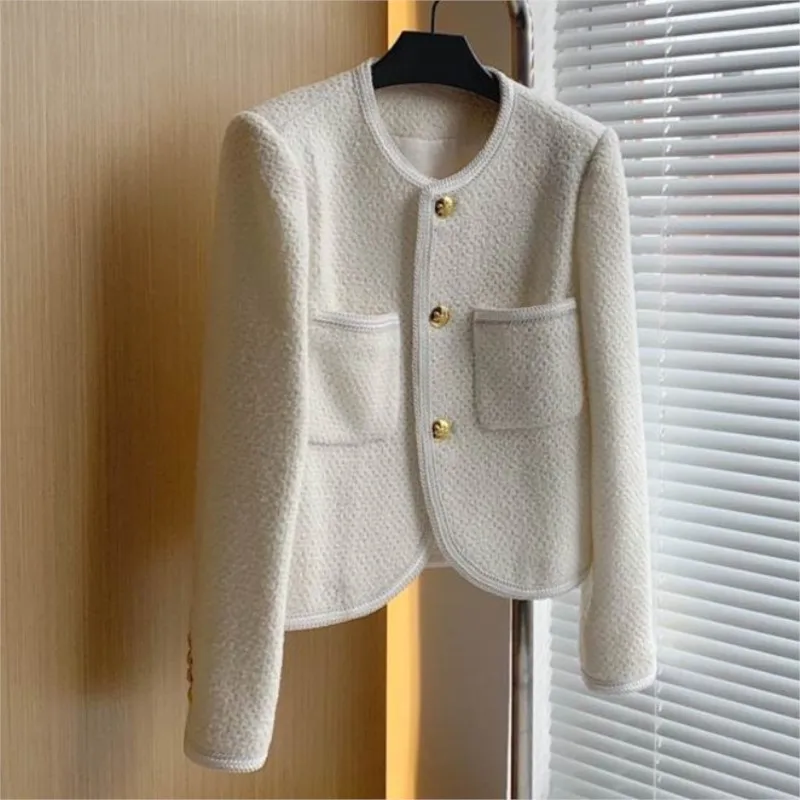 

Women's Tweed jacket Beige fragrance, autumn/winter women's jacket, plaid short top, new One piece classic jacket