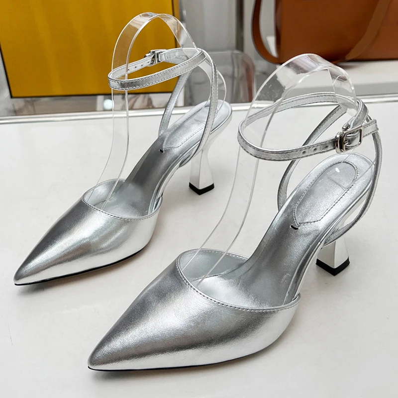 

Ladies Sandals Summer 2023 New Genuine Leather Material Banquet High Heel Sandals Full Of Design Sense Pointed Toe Women Pumps