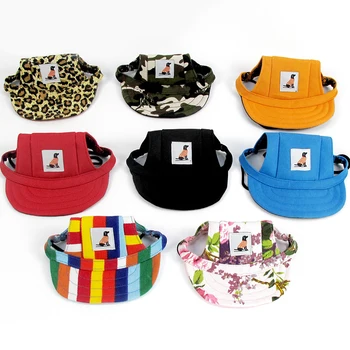 대형 중형 및 소형 개를위한 귀 구멍이있는 조정 가능한 야구 모자 여름 개 모자 강아지 태양 모자 야외 하이킹 애완 동물 제품