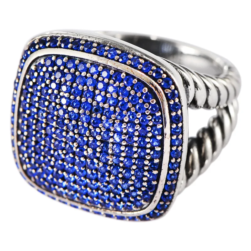BOCAI S925 anelli in argento Sterling 2022 New Fashion Square Blue White Black zircone Weaven Argentum Viking Jewelry per uomo donna