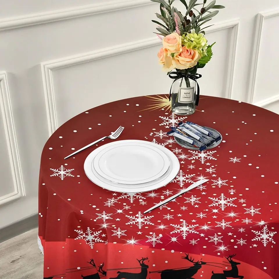 Kerst tafelkleed/tafellaken rood met kerstprint 150 x 250 cm | Fun en Feest