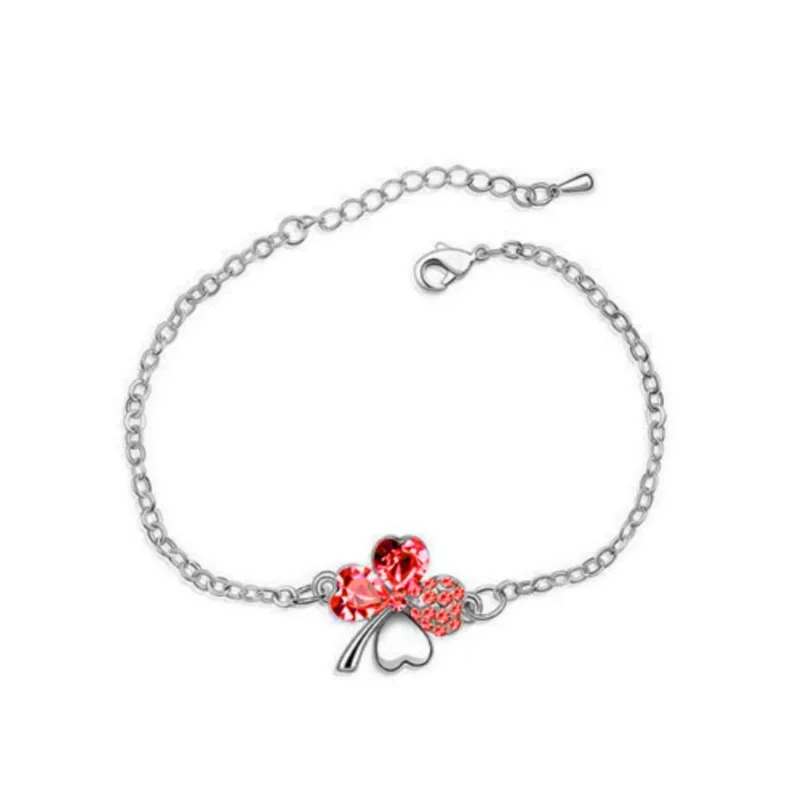 Crystal Clover 4 leaf leaves Link bracelet bracelet jewelry Bangle fashion jewelry charm lover girl gift office quality birthday wed