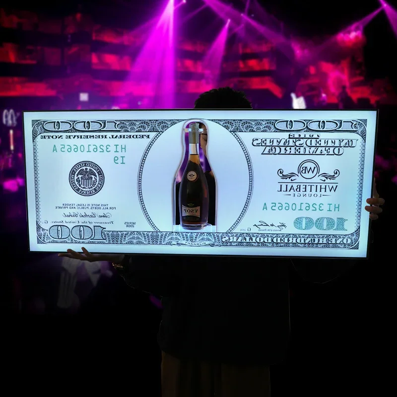 Nightclub Bar LED Glowing US Dollar Messages Board Sign Liquor VIP Wine Bottle Display Holder Stand Glorifiers Service Presenter