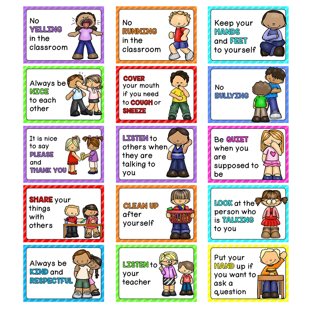 15Pcs Classroom Rules Educational Posters for Preschool Home Classroom Wall Decor Teacher Teaching Aids Montessori 3