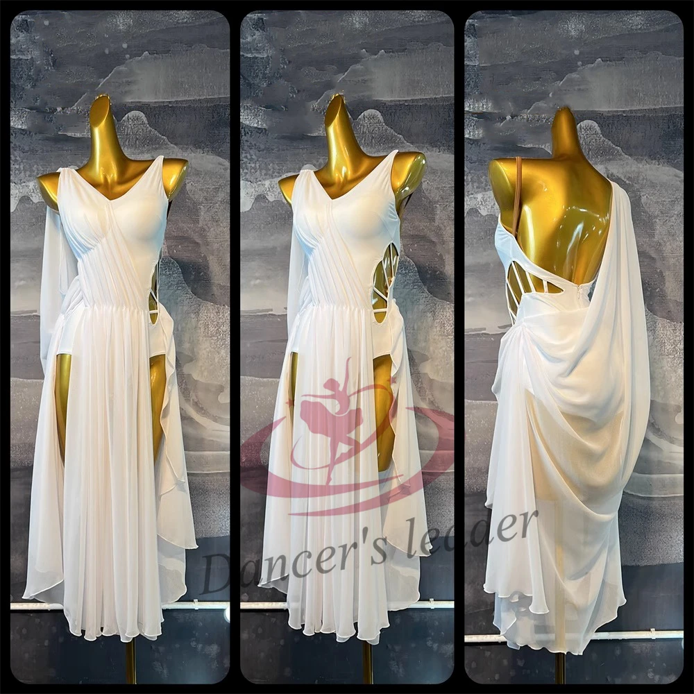 

Latin Dance Dress High-end Custom Classical White Flower Dress Cha Cha Tango Female Adult Stage Professional Clothing