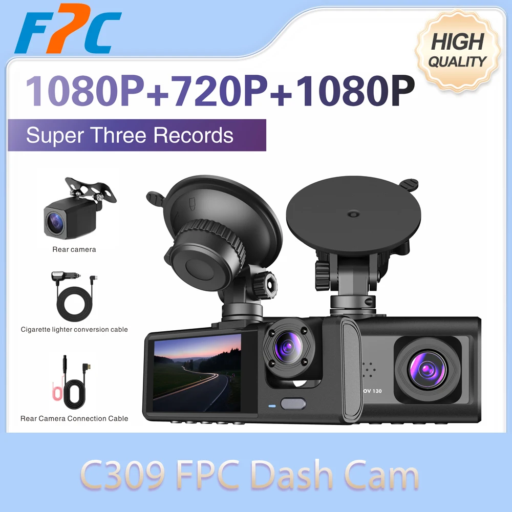 

FPC Dash Cam 3 Channel Lens Car DVR Camera HD1080P Interior Vehicle Mini Recorder Video Dashcam Black Box Parking Monitoring