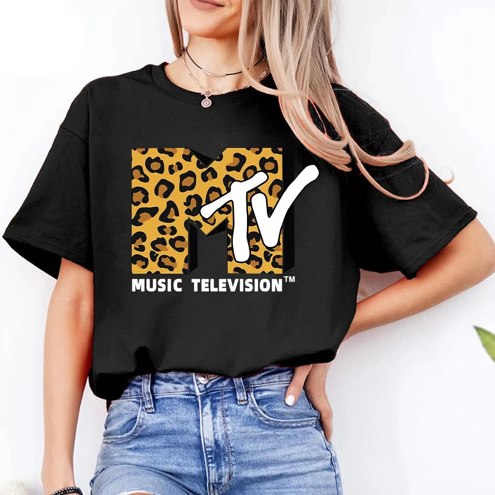 Retro MTV Leopard Tshirt 80s 90s Vintage Music Television Logo Unisex Cotton TopsClassic Band Tee Casual Fashion Graphic T Shirt